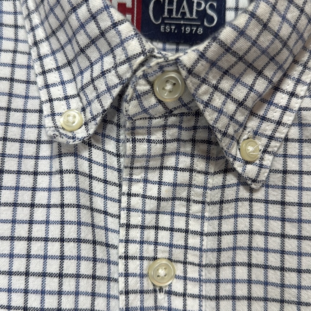 Chaps Shirts Men's White and Blue Plaid Long Sleeve Button Down Size L - Picture 9 of 14